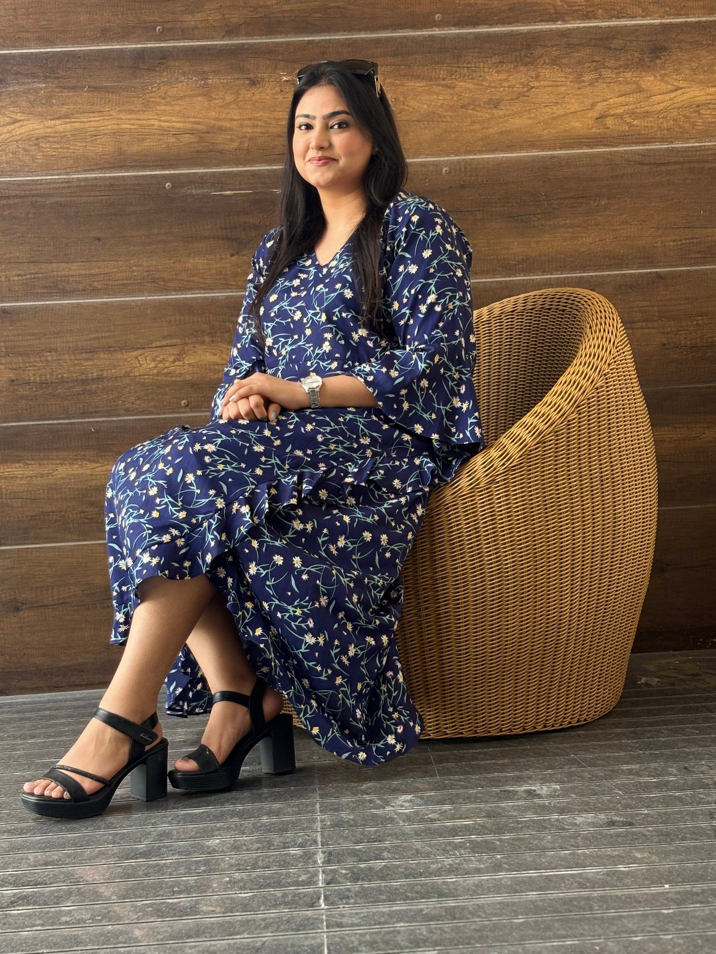 Blue Printed Dress - Fabric Crepe