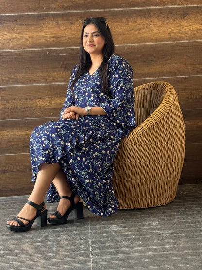 Blue Printed Dress - Fabric Crepe