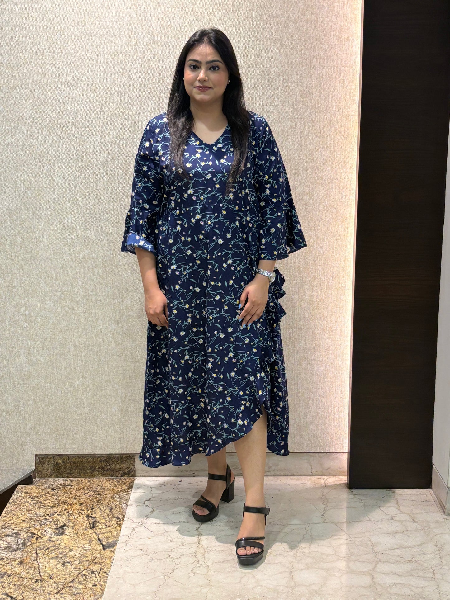 Blue Printed Dress - Fabric Crepe