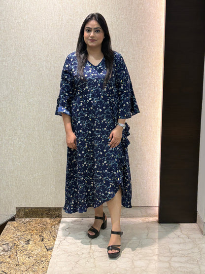 Blue Printed Dress - Fabric Crepe