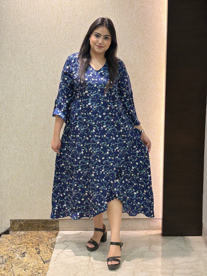 Blue Printed Dress - Fabric Crepe