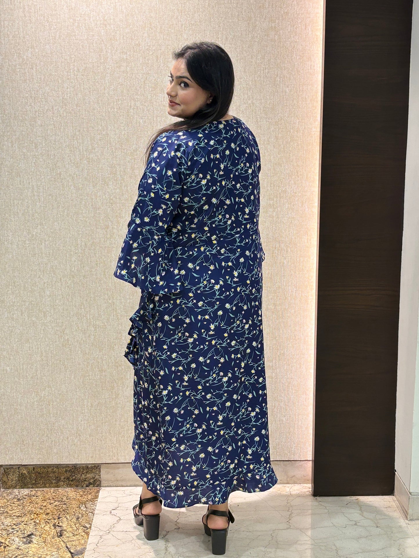 Blue Printed Dress - Fabric Crepe