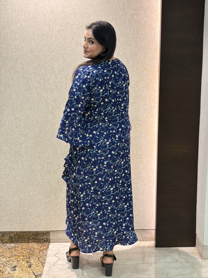 Blue Printed Dress - Fabric Crepe