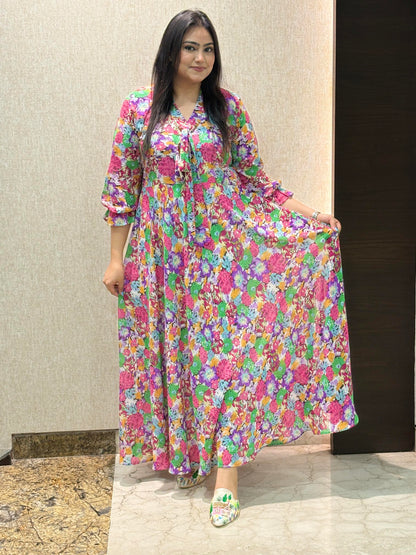 Full Printed Dress - Floral Printed Georgette