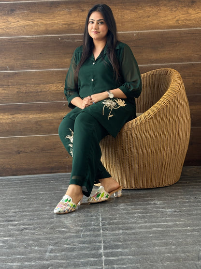 Bottle Green Co-ord with Thread work