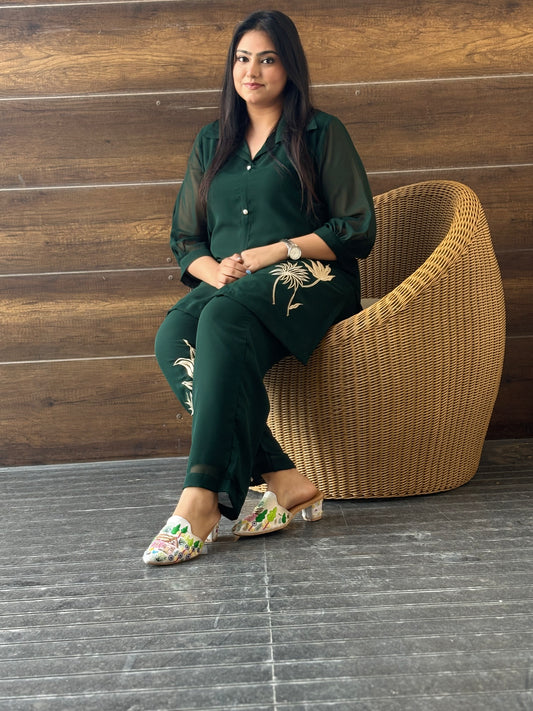 Bottle Green Co-ord with Thread work