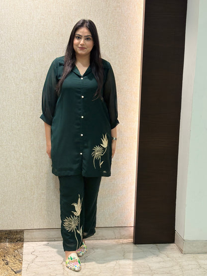 Bottle Green Co-ord with Thread work