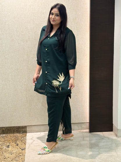 Bottle Green Co-ord with Thread work