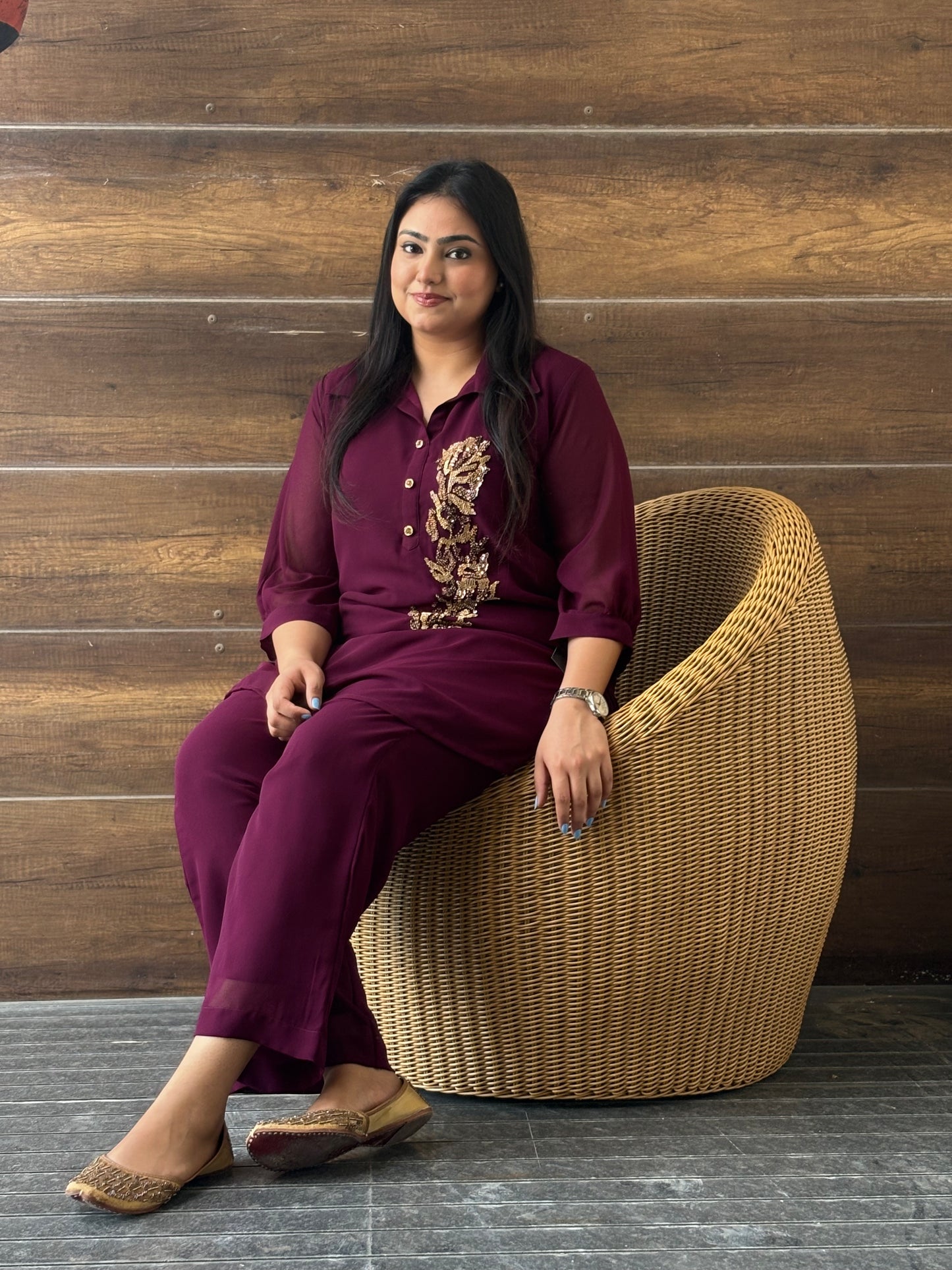 Wine co-ord set with handwork