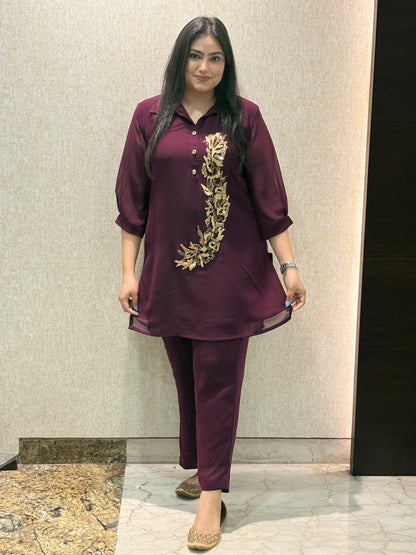 Wine co-ord set with handwork