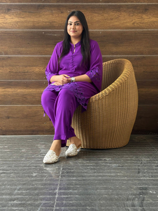 Purple Co-ord with Cut Work