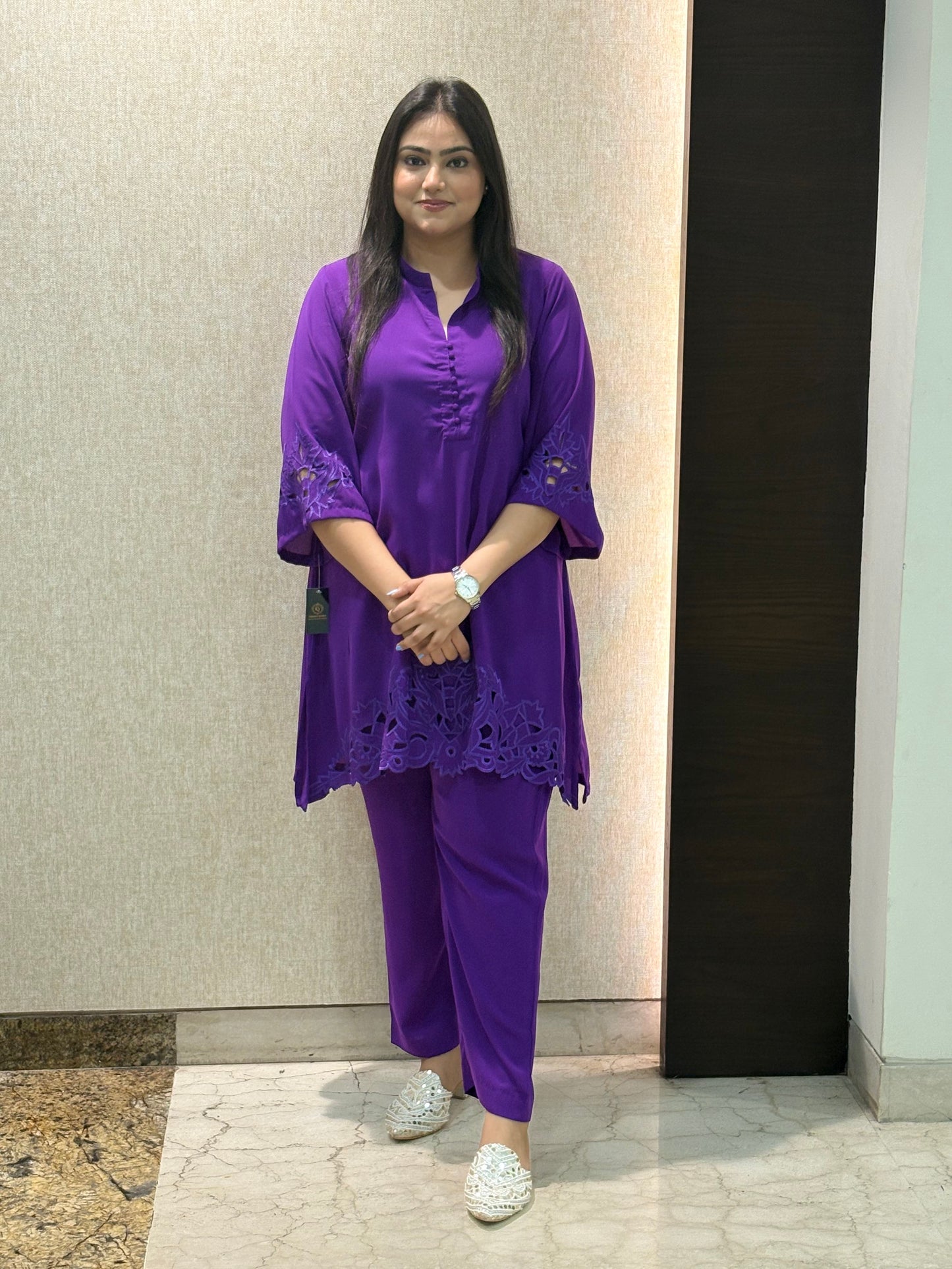 Purple Co-ord with Cut Work