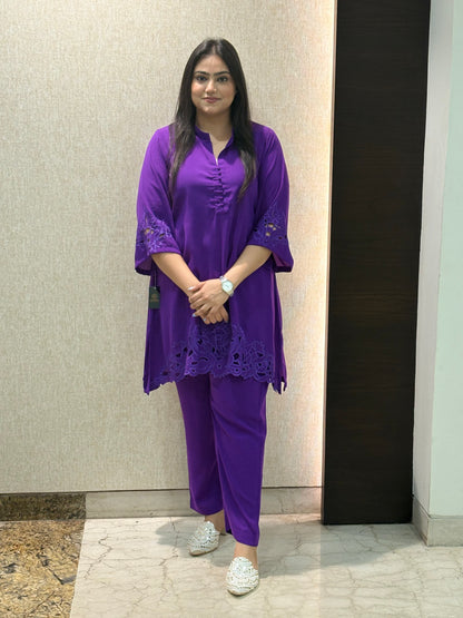 Purple Co-ord with Cut Work
