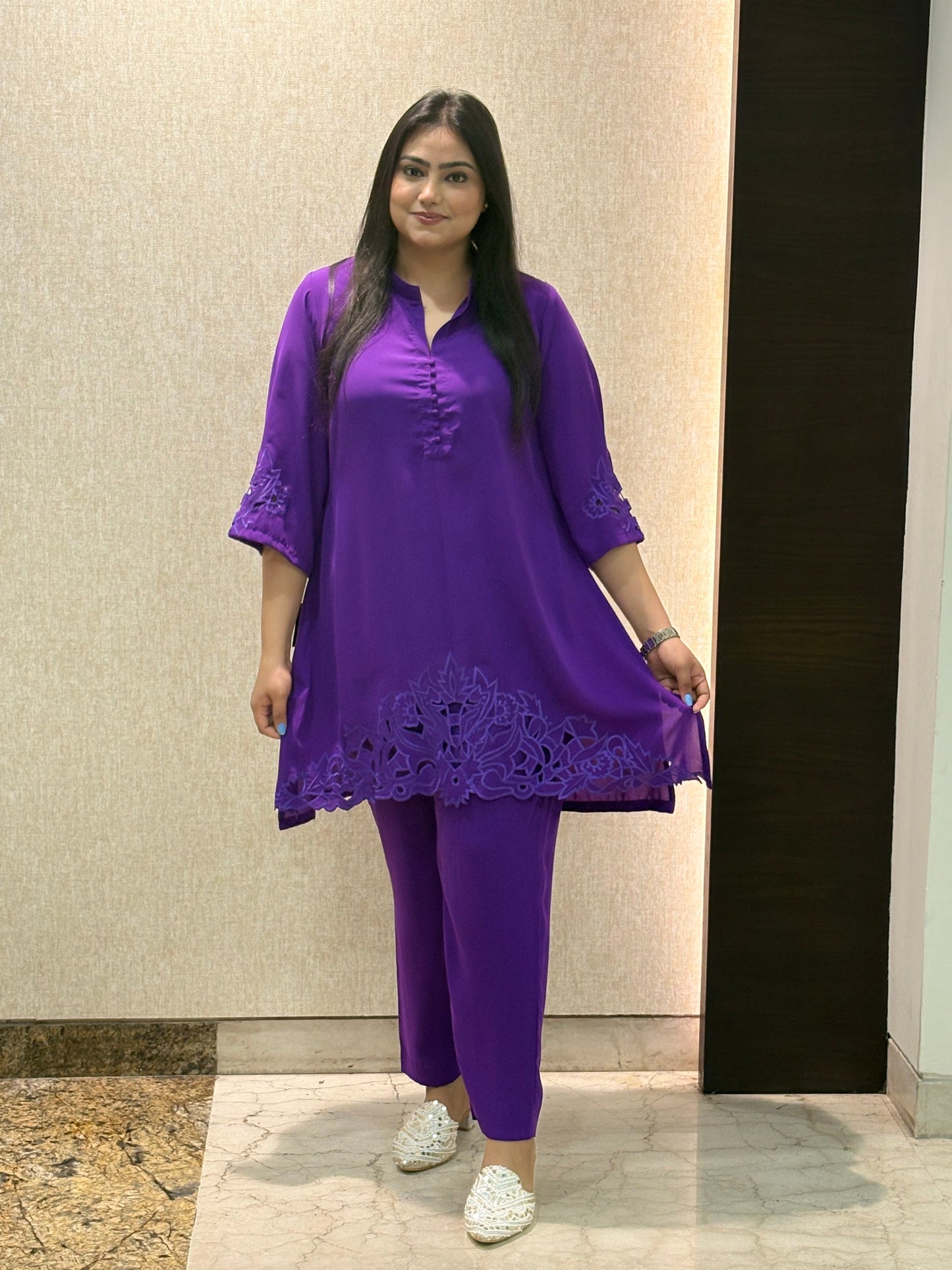 Purple Co-ord with Cut Work