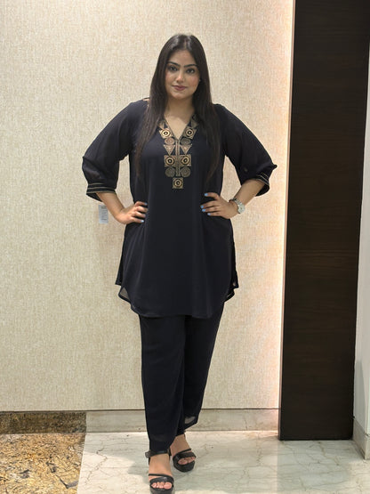 Navy Blue Co-ord with Thread Work