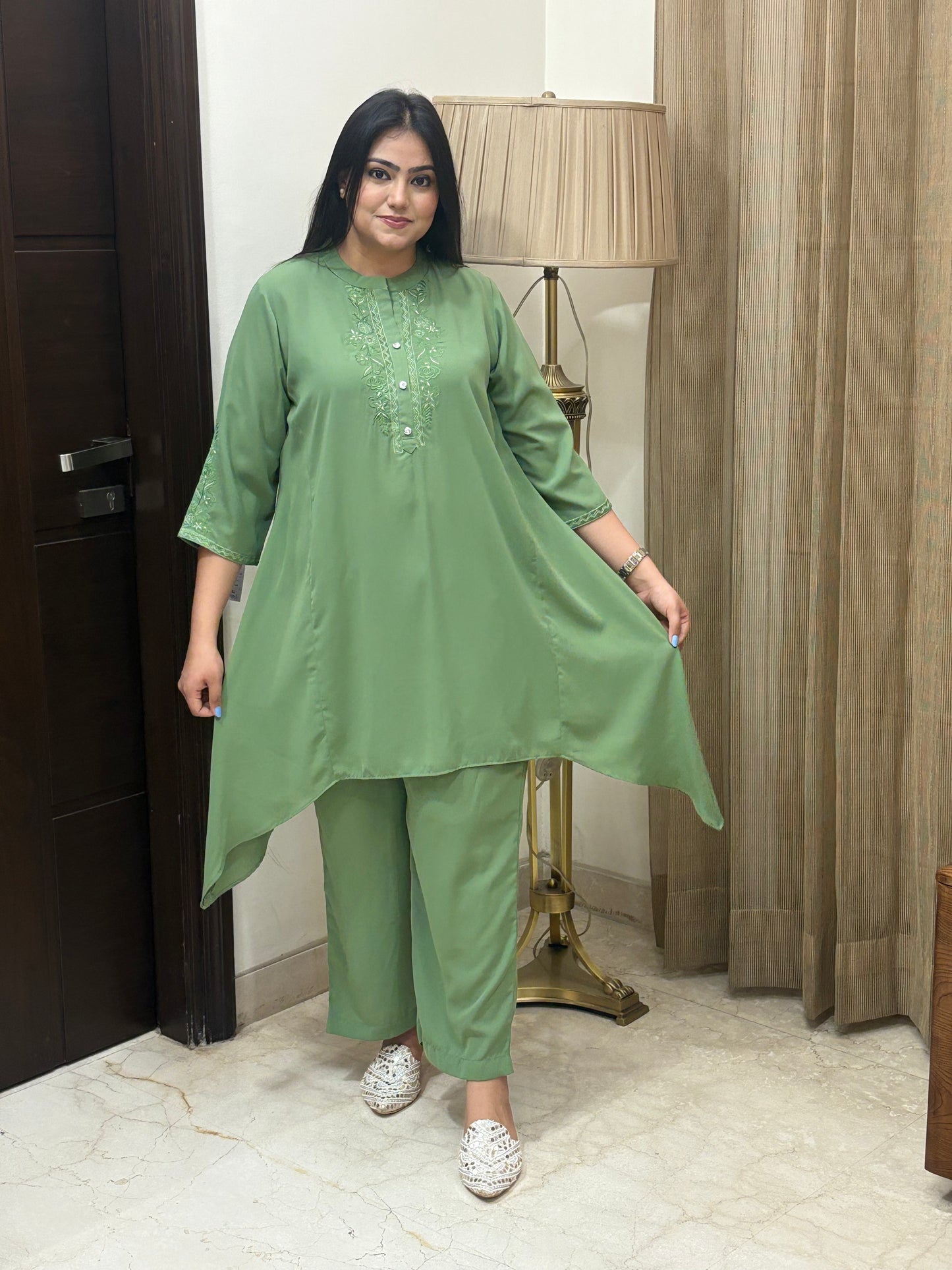 Pastel Green Co-ord with Threak Work