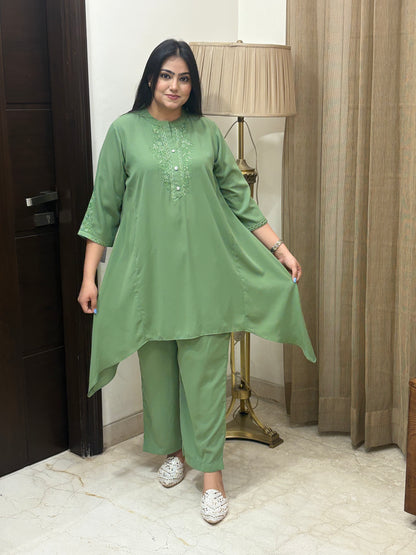 Pastel Green Co-ord with Threak Work