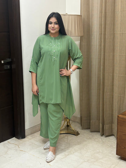 Pastel Green Co-ord with Threak Work