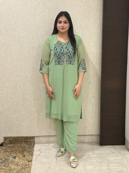 Pastel Green Co-ord with Thread work