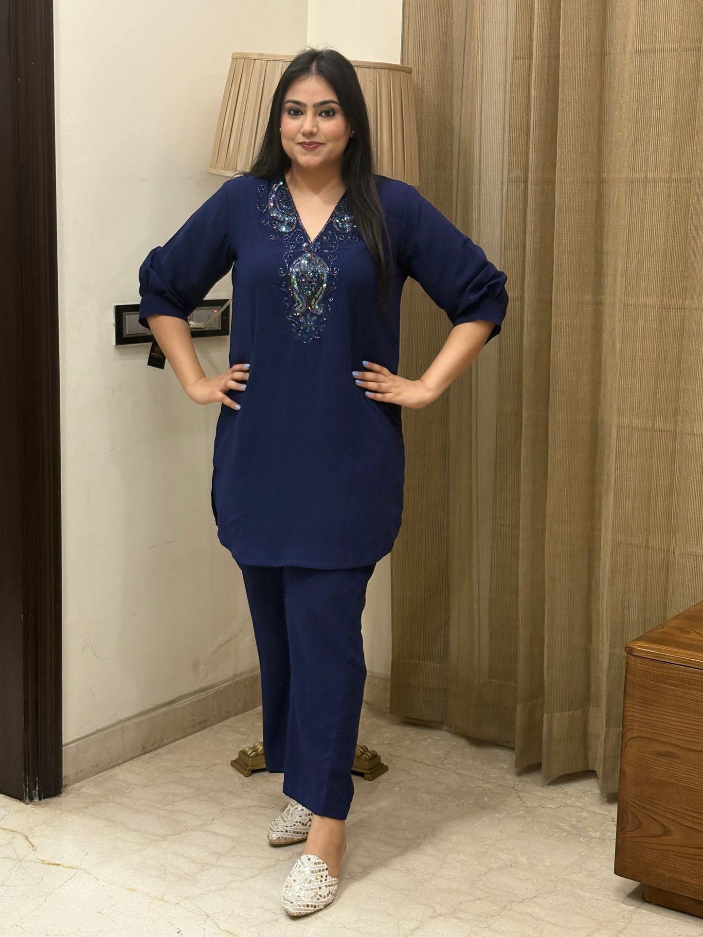 Navvy Blue Co-ord set with Hand Work