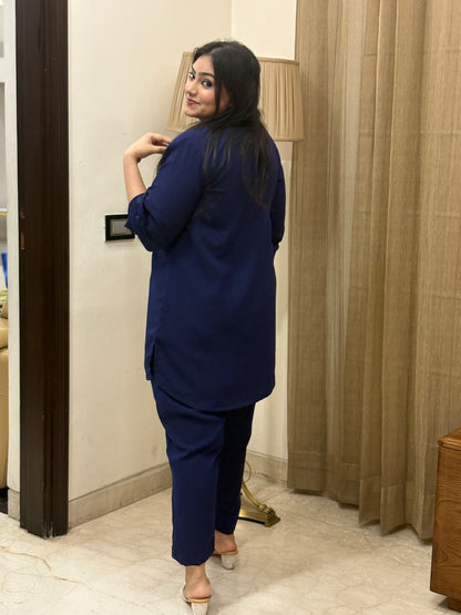 Navvy Blue Co-ord set with Hand Work