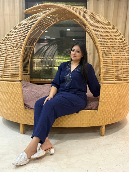 Navvy Blue Co-ord set with Hand Work