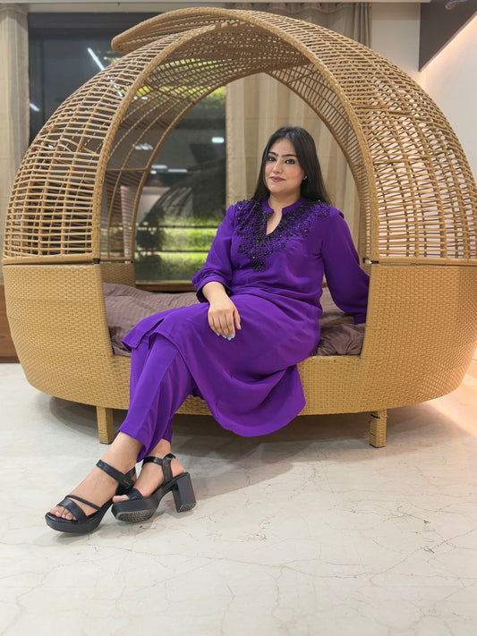 Purple Co-ord with Hand Work