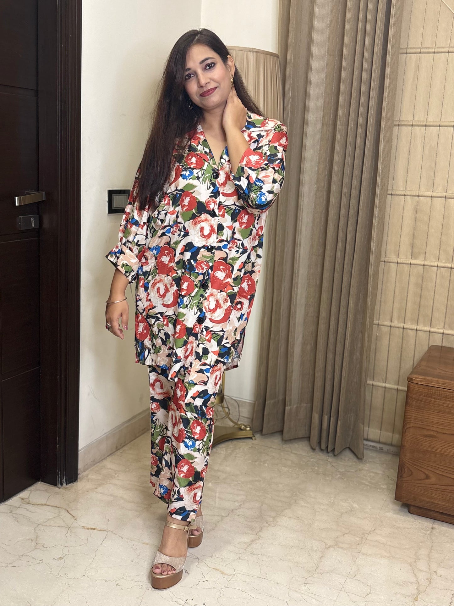 Multicoloured Crepe Co-ord Set