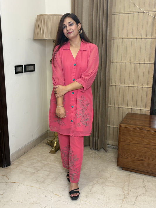 Peach Co-ord Set with Thread Work