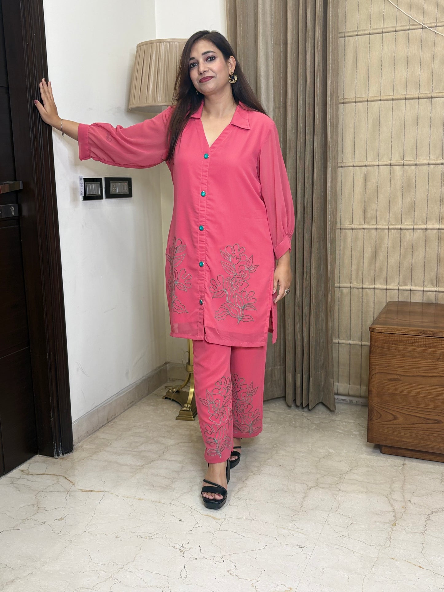 Peach Co-ord Set with Thread Work