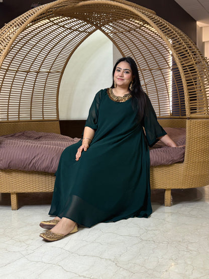 Bottle Green Dress with Handwork