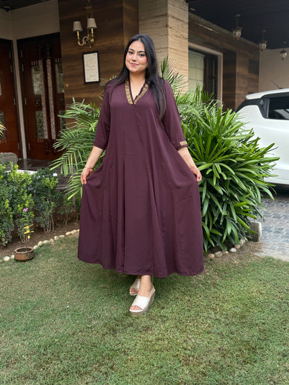 Brown Dress With Work Around Neck