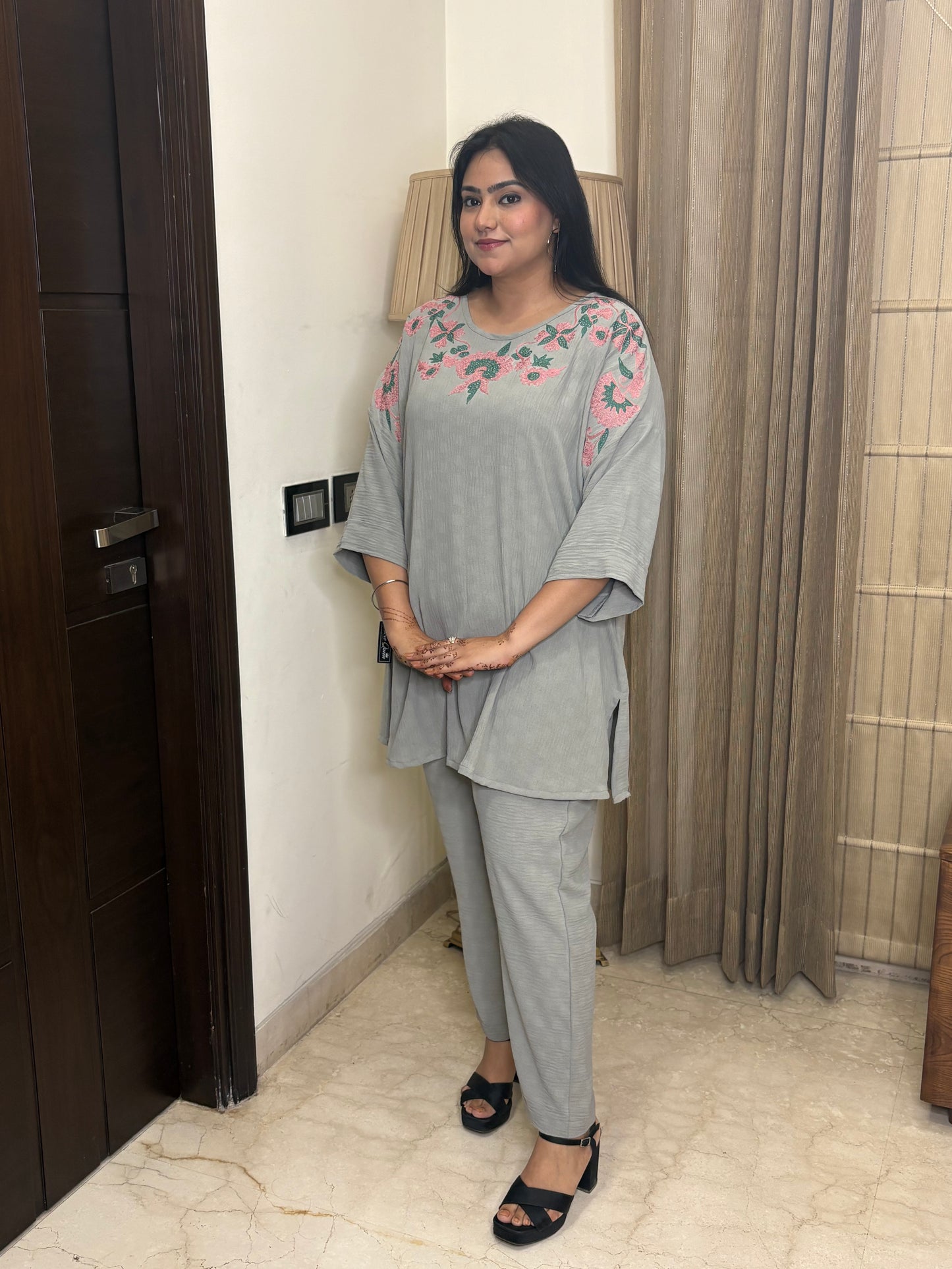 Grey Co-ord Set with Thread Work