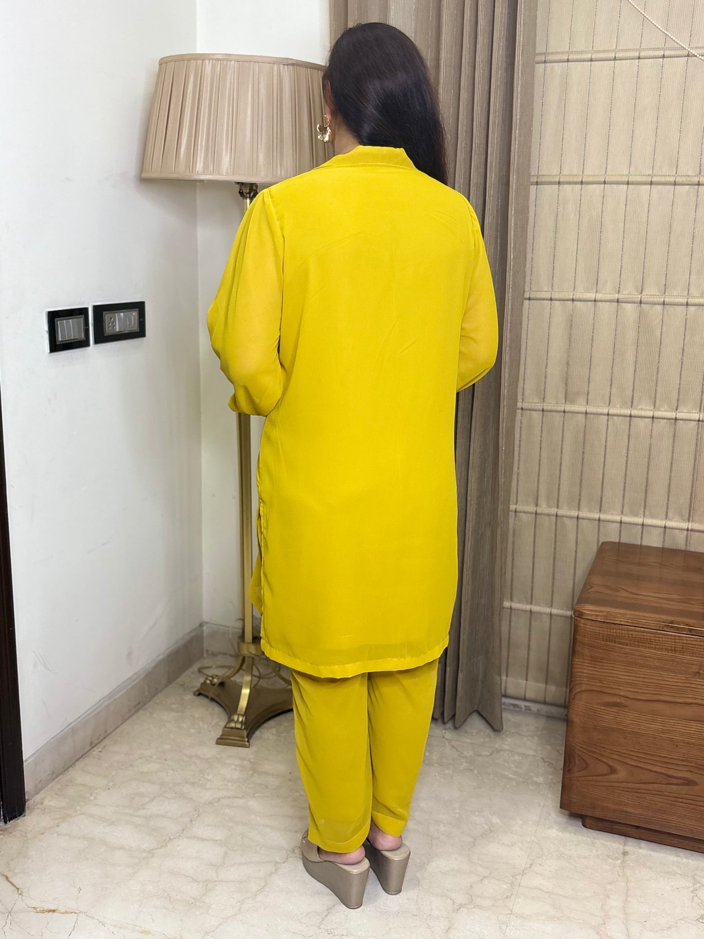 Yellowish Co-ord Set with Thread Work