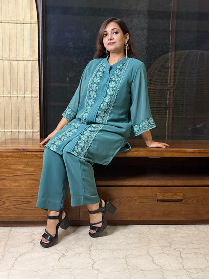 Green Blue Co-ord set with Thread Work