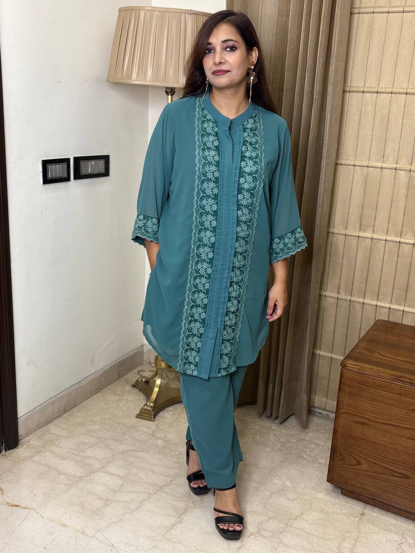 Green Blue Co-ord set with Thread Work