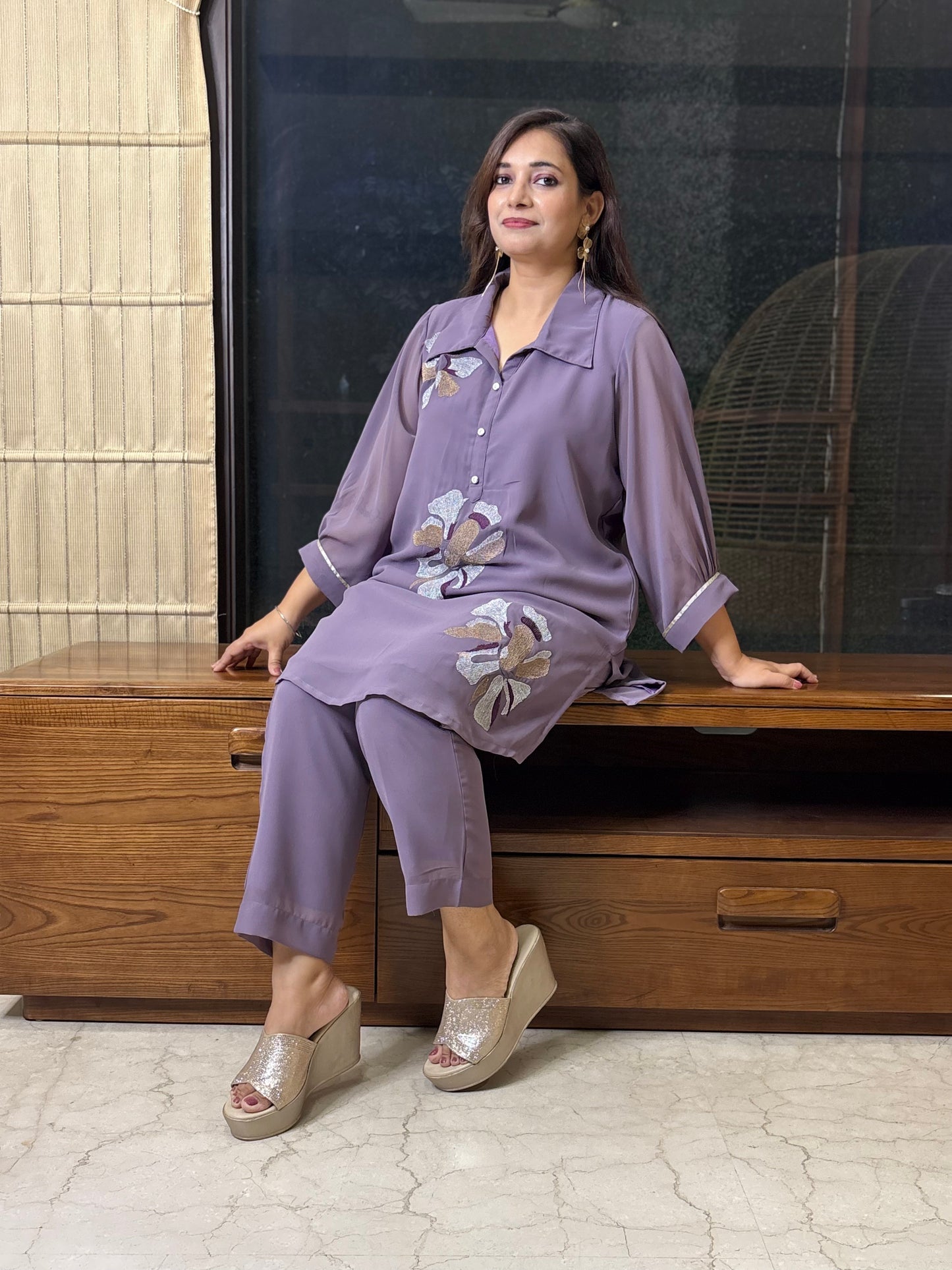 Purplish Co-ord Set with Thread Work