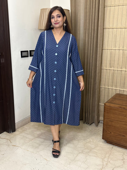 Soft Denim Dress with White Polka