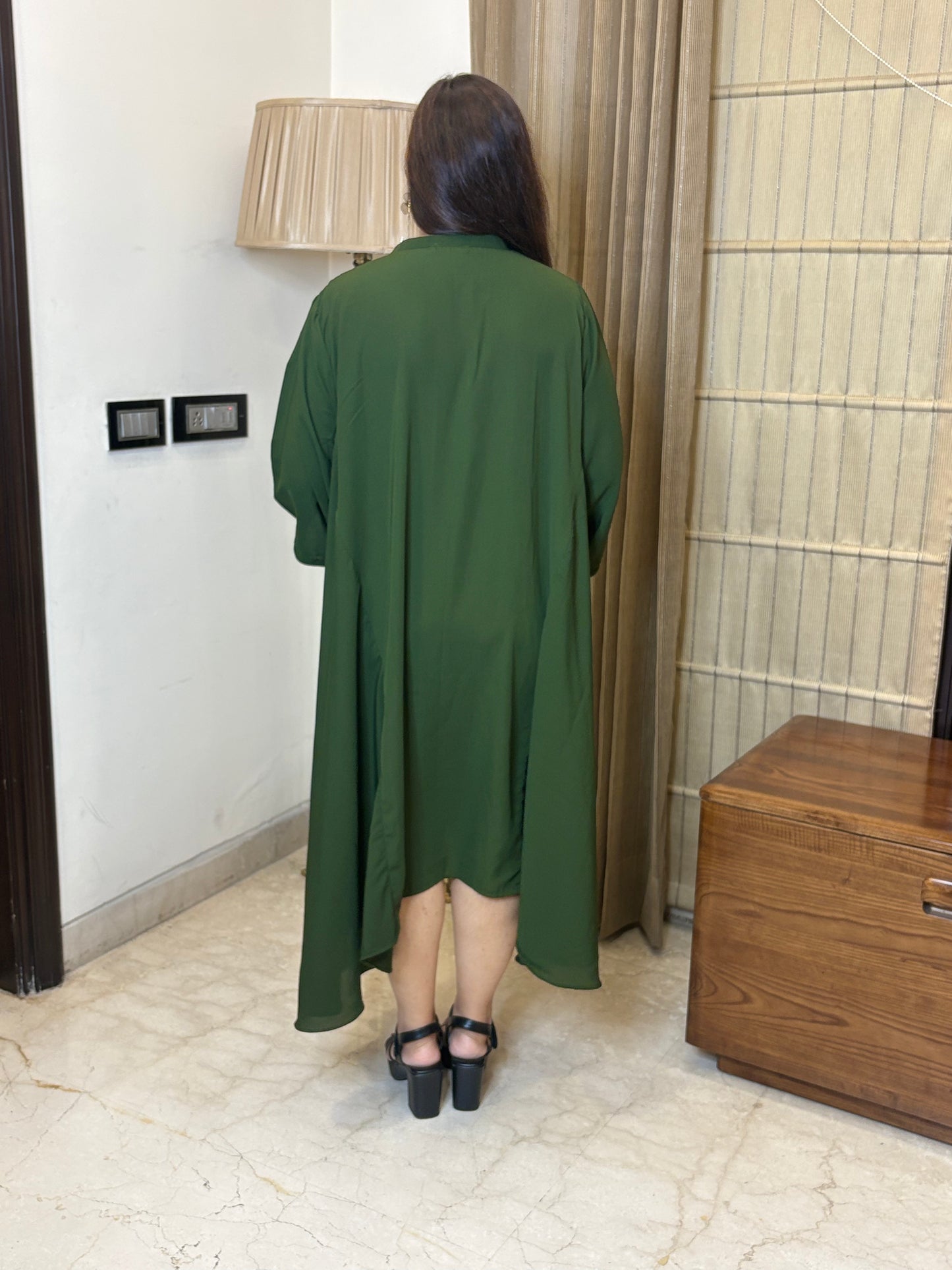 Green A Line Dress with Hand Work