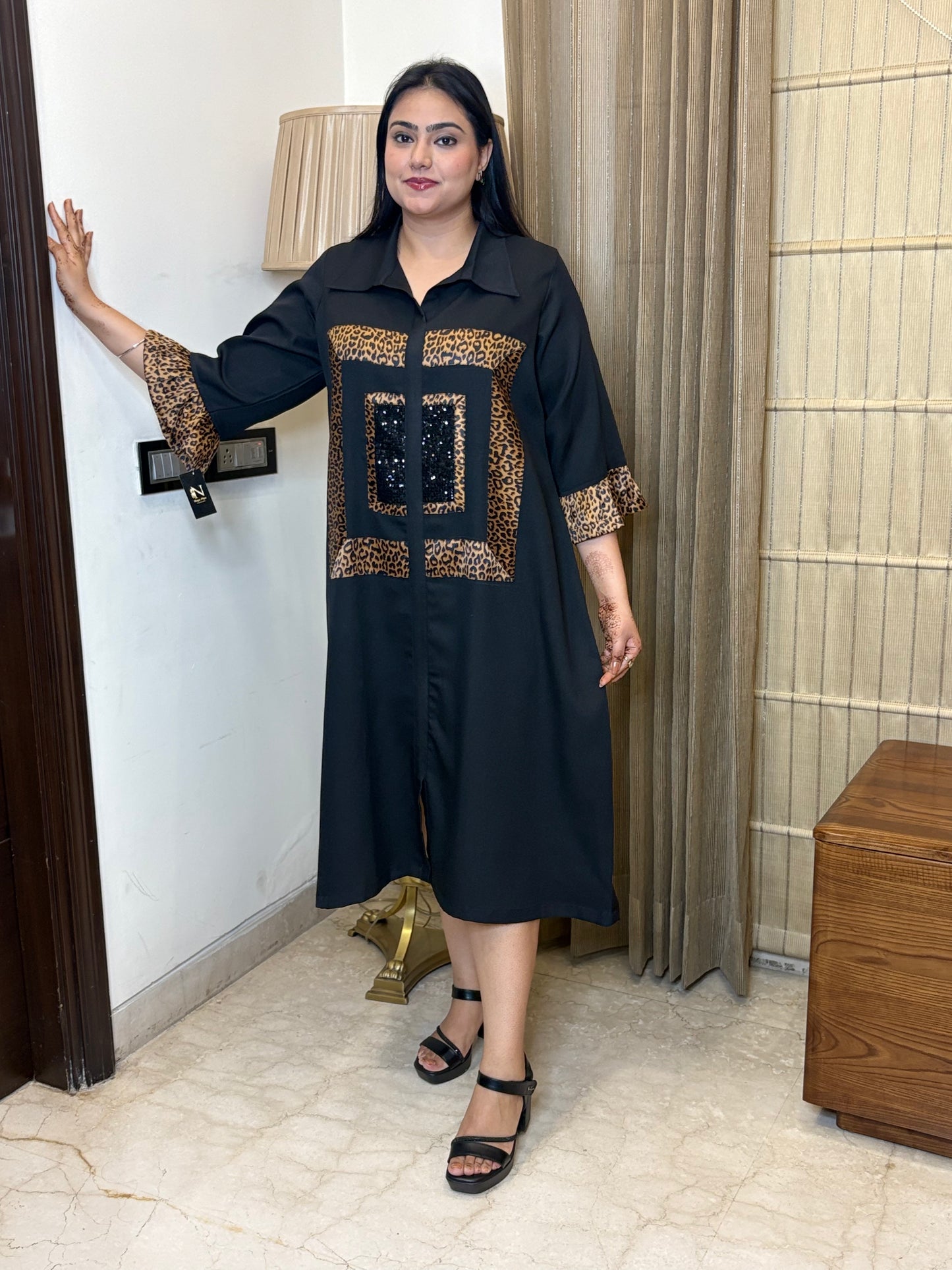 Black & Tiger Print Dress