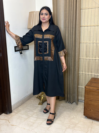 Black & Tiger Print Dress