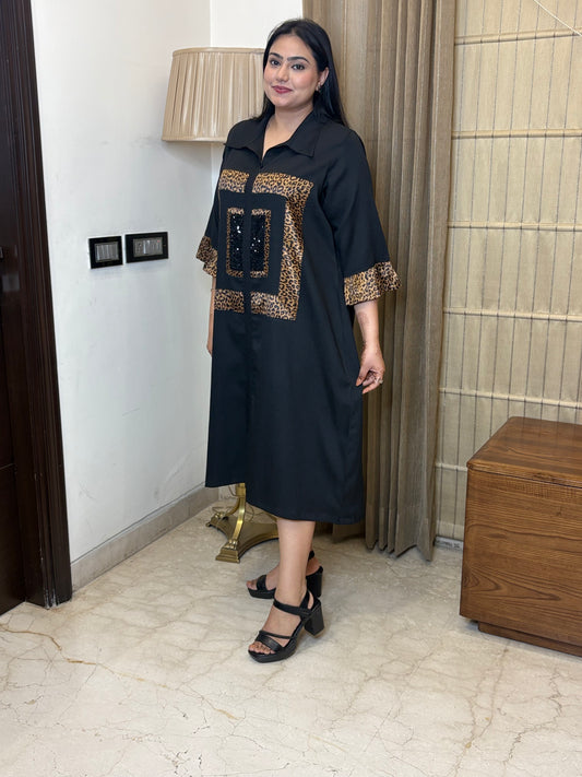 Black & Tiger Print Dress