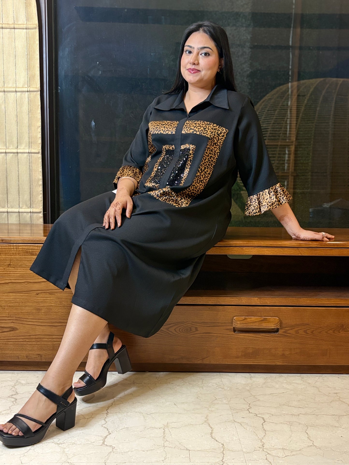 Black & Tiger Print Dress