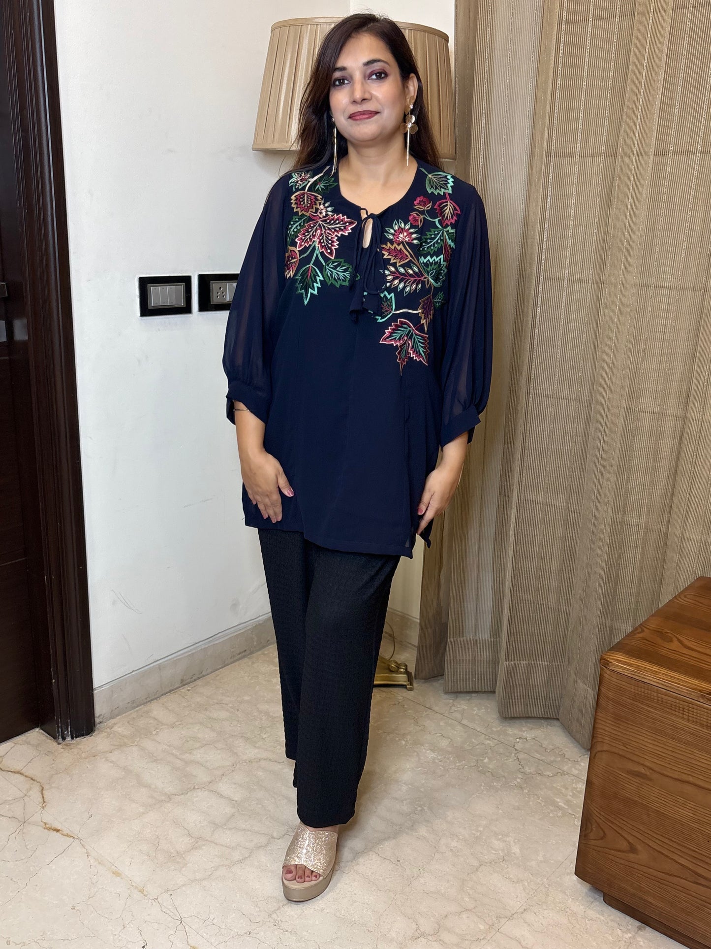 Navvy Blue Top with Thread Work