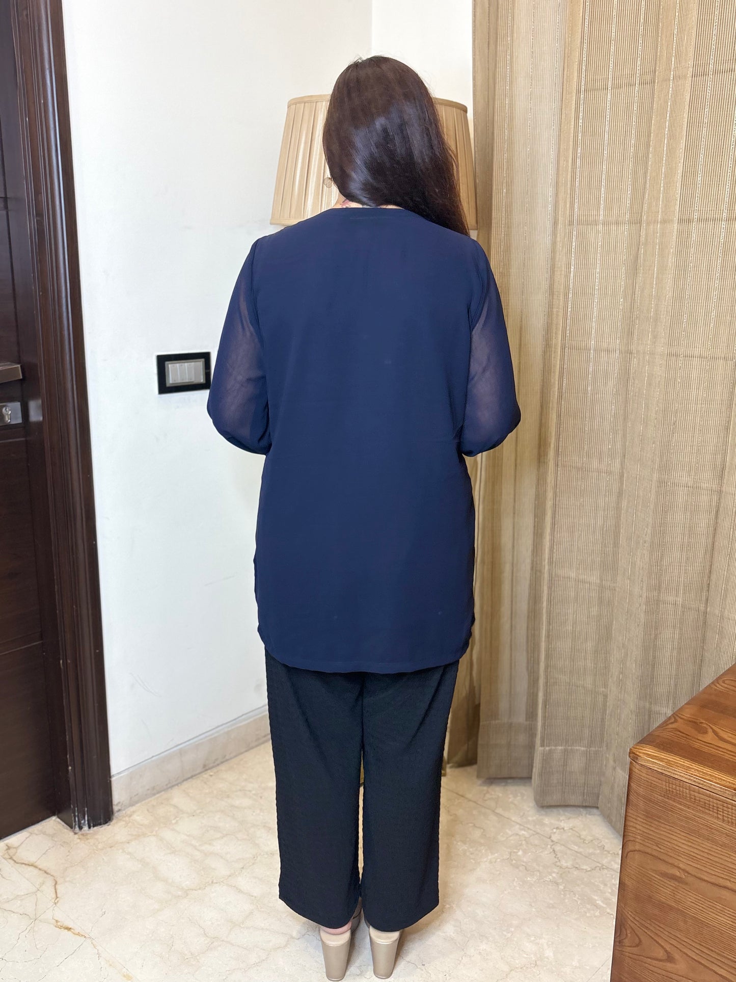 Navvy Blue Top with Thread Work