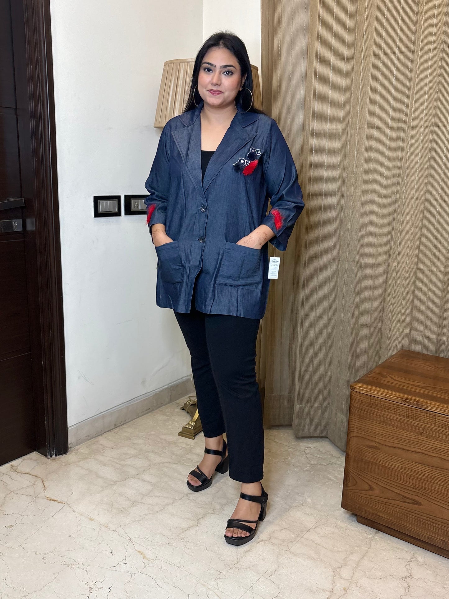 Denim Blazer with Thread Detailing