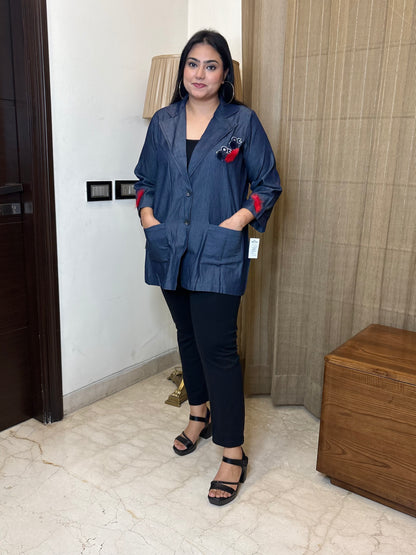 Denim Blazer with Thread Detailing