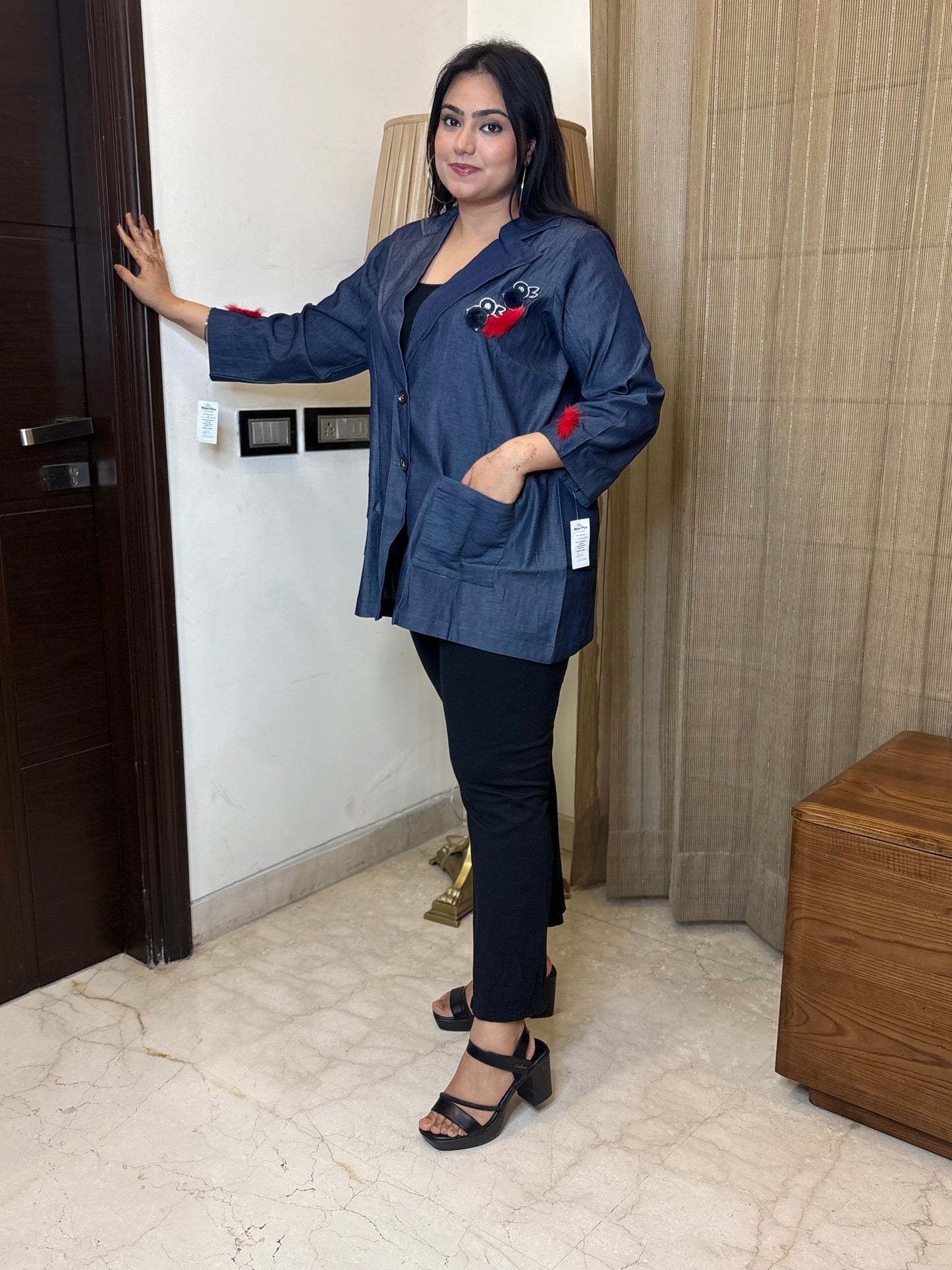 Denim Blazer with Thread Detailing