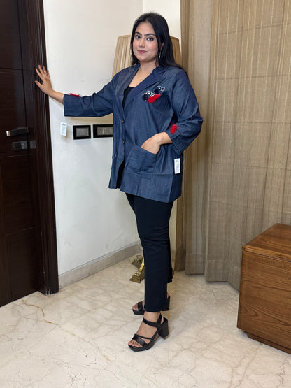 Denim Blazer with Thread Detailing