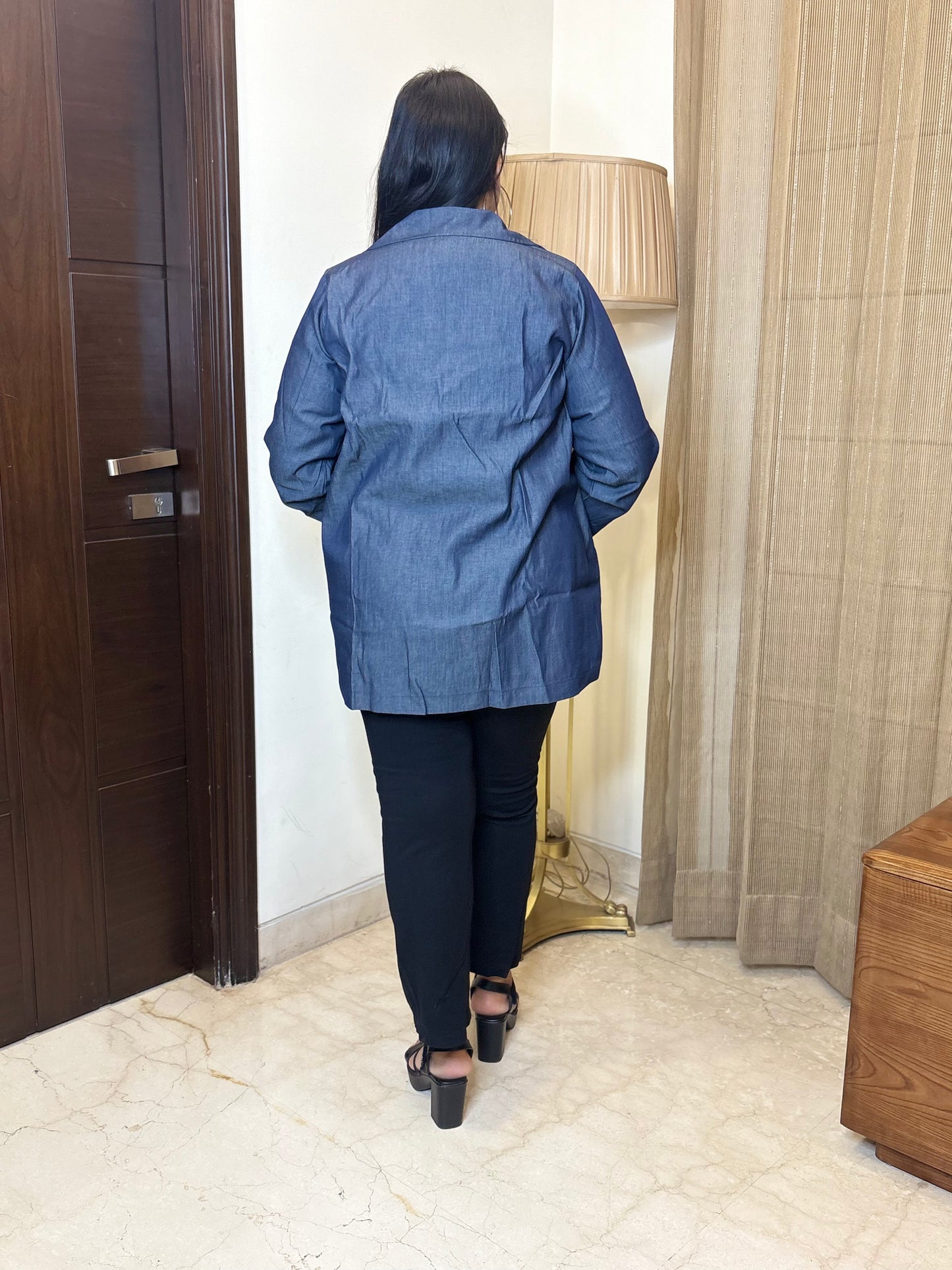 Denim Blazer with Thread Detailing